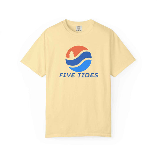 Five Tides Logo Lighthouse Graphic T-Shirt - Coastal Wave Summer Cotton Tee