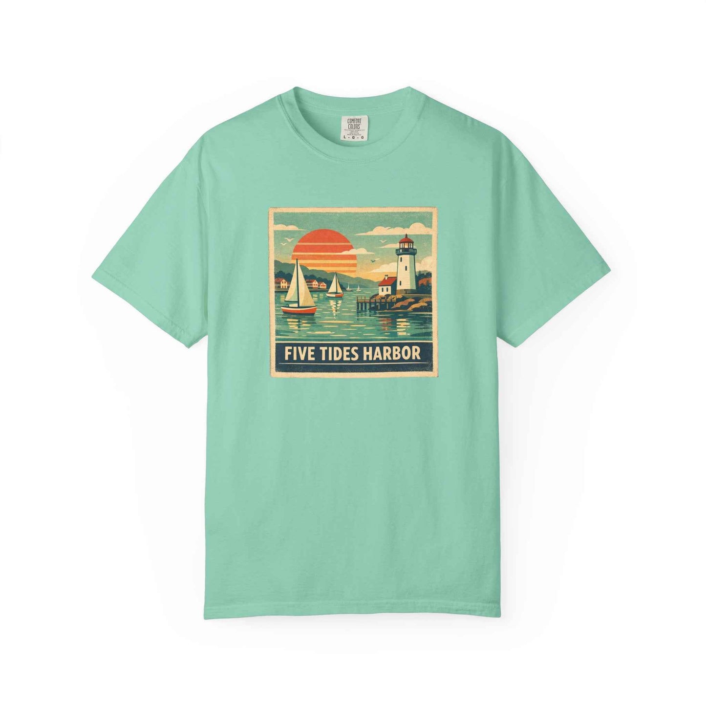 Five Tides Harbor Vintage Sailboat Graphic T-Shirt, Summer Fashion Travel Unisex Tee