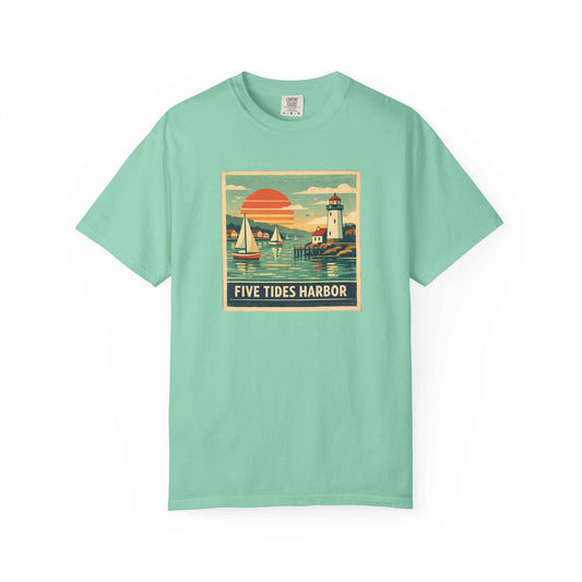 Five Tides Harbor Vintage Sailboat Graphic T-Shirt, Summer Fashion Travel Unisex Tee
