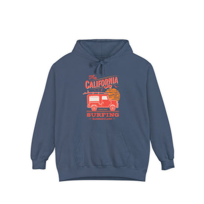 California Surfing Camp Unisex Hoodie, Cozy Beachwear, Summer Vibes, Perfect Gift for Surfers, Relaxed Casual Style, Hoodie for Outdoor
