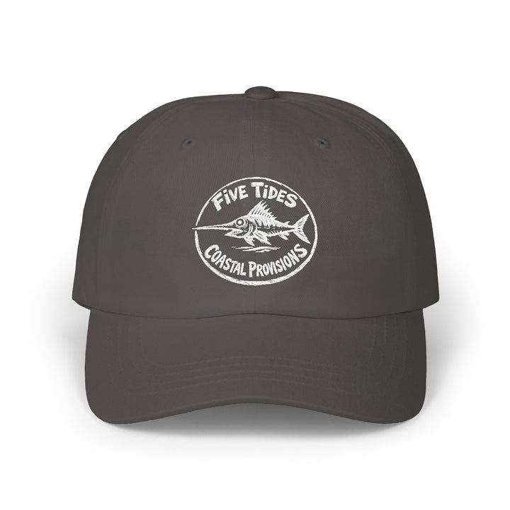 Five Tides Coastal Provisions Dad Cap | Embroidered Vintage Fish &amp; Peak Hat