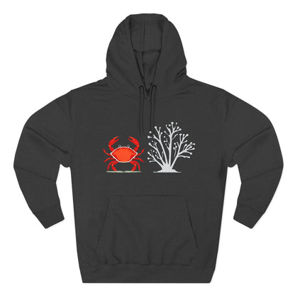 Crab & Coral Design Fleece Hoodie, Cozy Outdoor Apparel, Perfect Gift for Nature Lovers, Fall/Winter Wardrobe Essential, Unisex Casual Wear