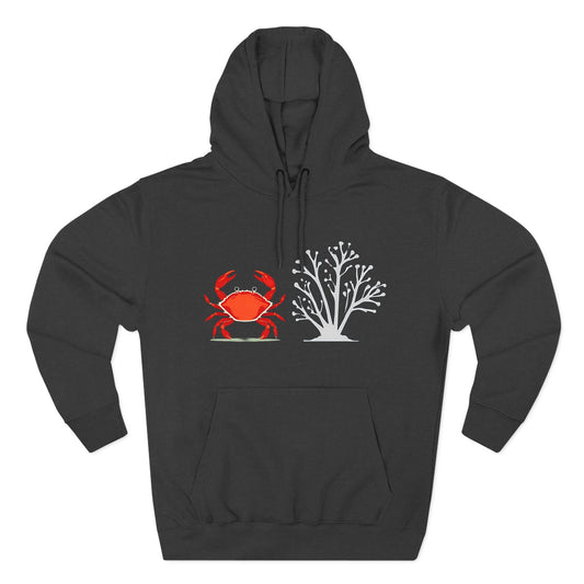 Crab & Coral Design Fleece Hoodie, Cozy Outdoor Apparel, Perfect Gift for Nature Lovers, Fall/Winter Wardrobe Essential, Unisex Casual Wear
