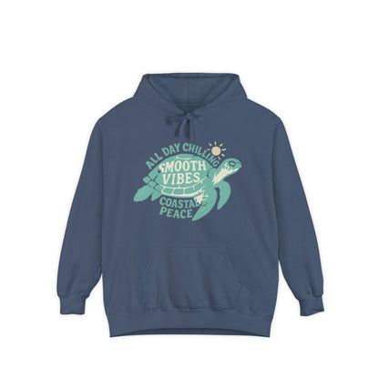 Good Vibes Hoodie, Unisex Garment-Dyed Sweatshirt, Relaxation Apparel, Perfect for Gifts, Coastal Living, Summer Chill