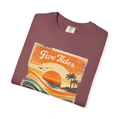 Vintage Beach Sunset Graphic Tee - Five Tides Coastal Surf T-Shirt