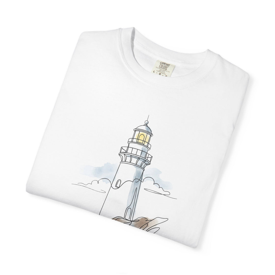 Lighthouse Sketch Tee | Garment-Dyed Nautical Coastal Graphic