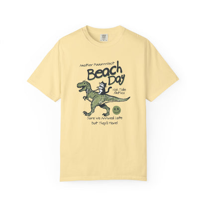 Beach Day Dino T-Shirt | Fun Unisex Tee for Summer, Gift for Kids & Adults, Beach Lovers, Vacation Style, Cute Animal Print
