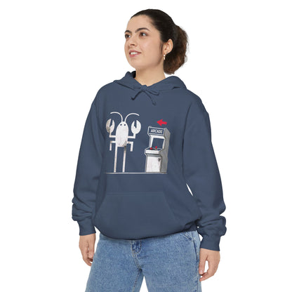 Lobster Arcade Unisex Hoodie, Fun Gift, Casual Wear, Cozy Sweater, Gamer Hoodie, Birthday Present, Seafood Lover Apparel