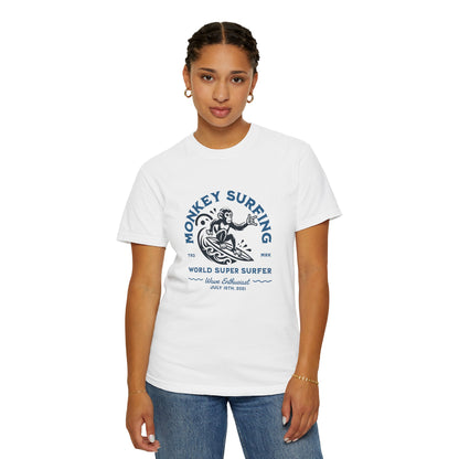 Surfing Monkey Unisex T-Shirt, Fun Summer Tee, Eco-Friendly Gift, Beach Vibes, Adventure Shirt, Casual Everyday Wear