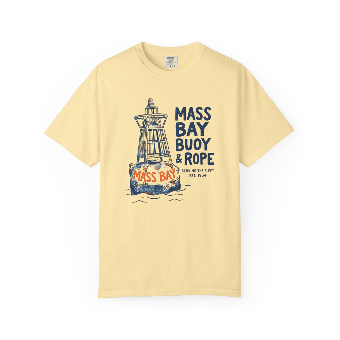 Yellow t-shirt with a graphic of a lighthouse and &