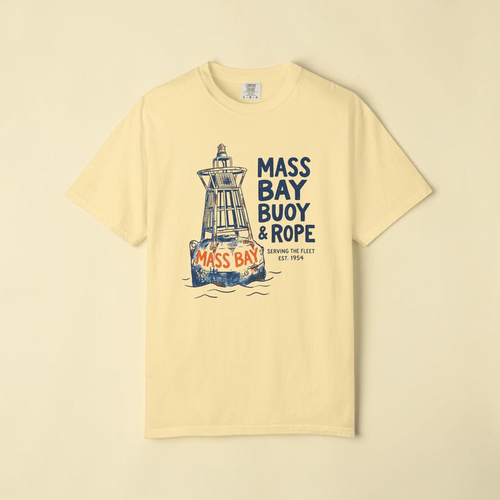 Yellow t-shirt with a graphic of a lighthouse and &