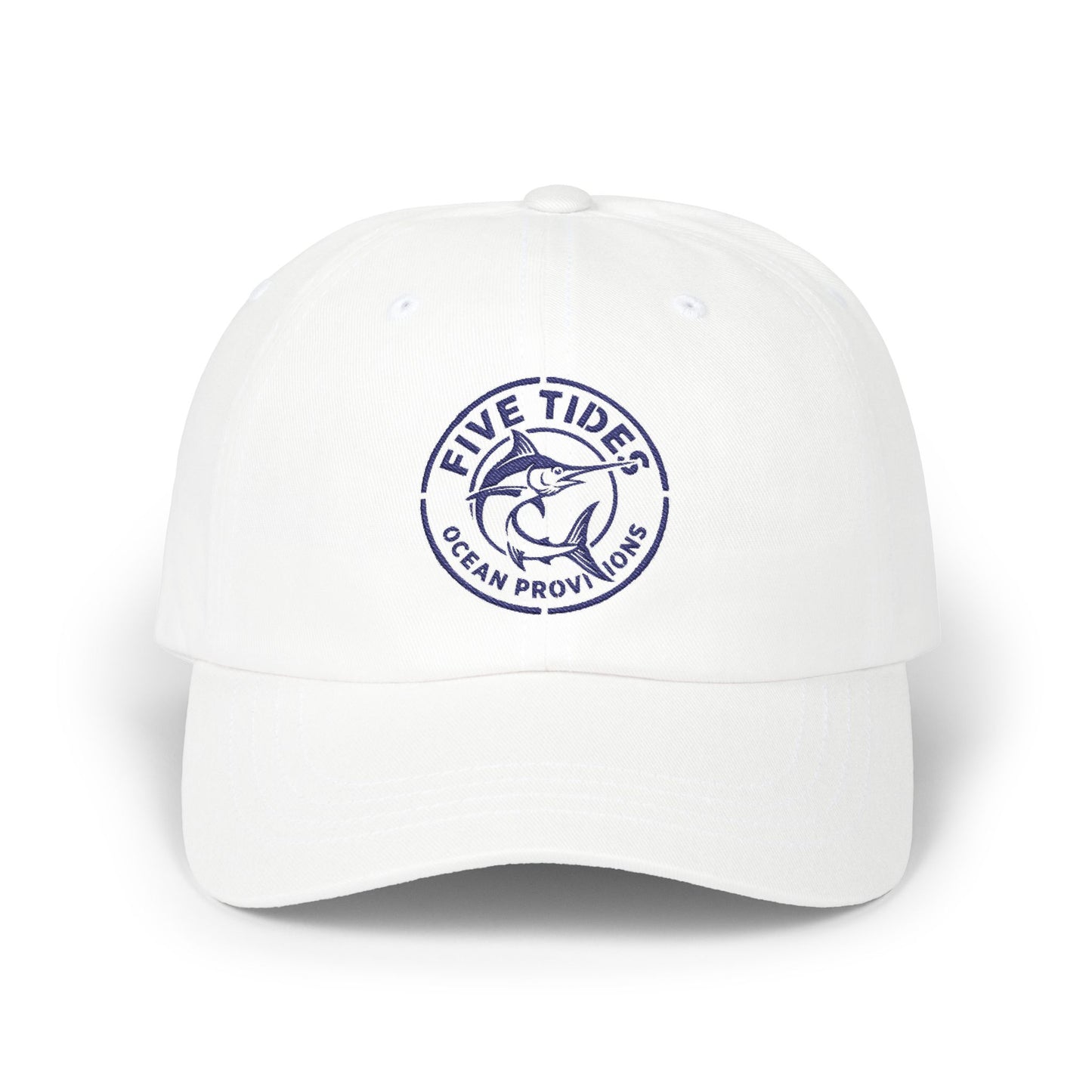 Five Tides Fishing Dad Cap – Vintage Marlin Ocean Provisions Embroidered Baseball Hat