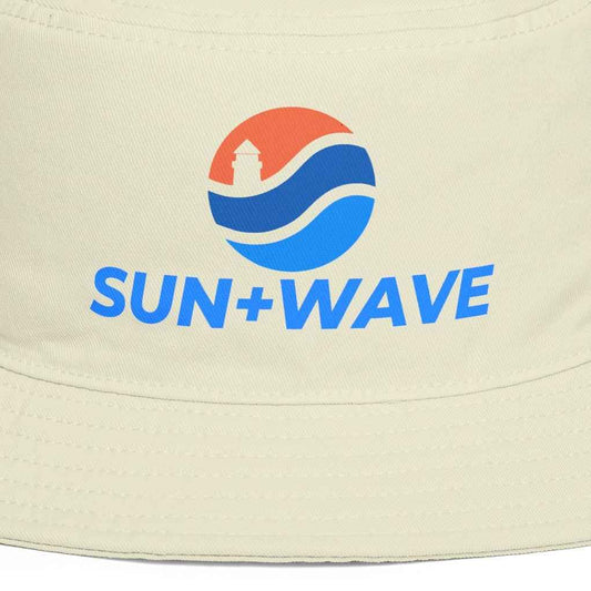 Beige bucket hat with 'Sun Wave' logo on a white background