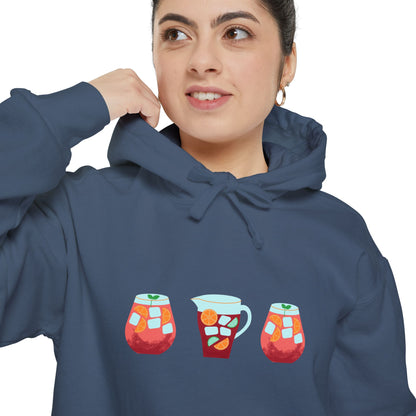 Sangria Time Garment-Dyed Hoodie for Cozy Celebrations, Unisex Christmas Hoodie, Holiday Gift, Comfortable Sweatshirt