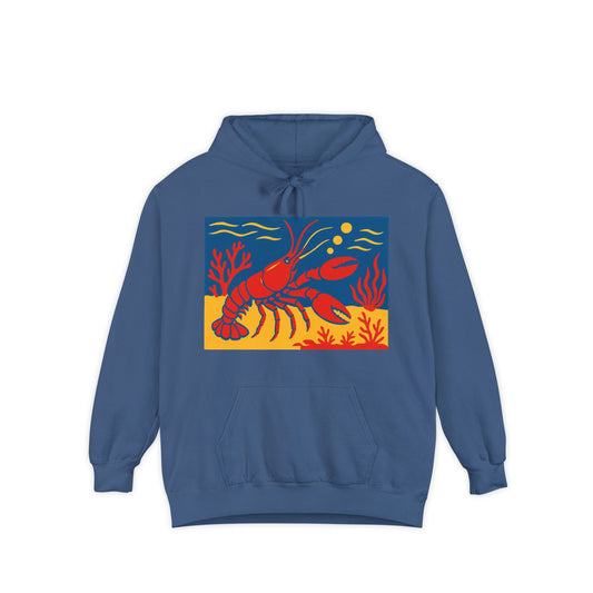 Lobster Art Garment-Dyed Hoodie - Colorful Beachwear, Summer Gift, Seafood Lover Apparel, Casual Streetwear, Unique Graphic Sweatshirt