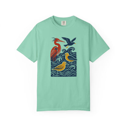 Ocean-Inspired Garment-Dyed Bird T-Shirt for Nature Lovers, Eco-Friendly Tee, Casual Wear, Gift for Bird Watchers, Summer Fashion