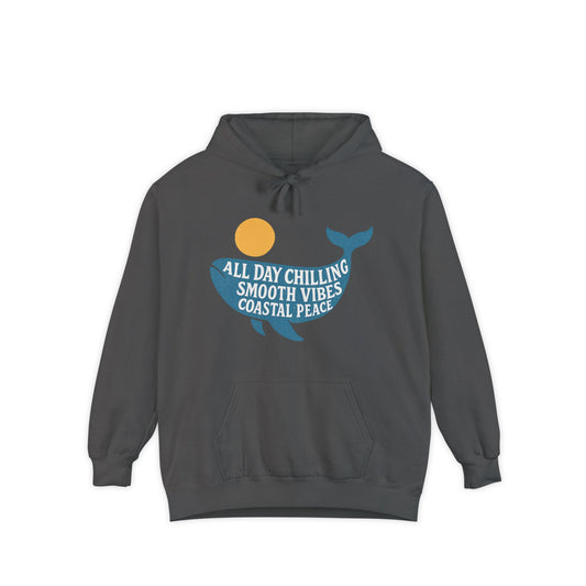 Coastal Vibes Hoodie, Relaxed Beachwear, Unisex Garment-Dyed Sweatshirt, Whale Design Apparel, Perfect for Summer Days, Gift for Ocean [...]