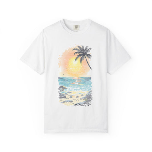 Faded Beach Sunset T-Shirt, 100% Ring-Spun Garment-Dyed Cotton