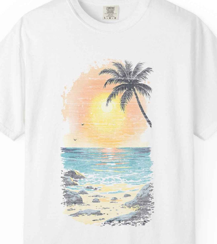 Sun Faded Beach Sunset T-Shirt, 100% Ring-Spun Garment-Dyed Cotton