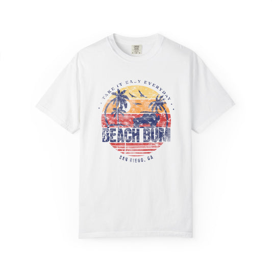 Beach Bum Graphic T-Shirt, Retro Summer Vibes Apparel, Perfect for Vacations, Gifts for Beach Lovers, Casual Wear