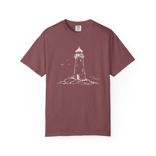 Atlantic Coast Lighthouse Sketch Graphic T-Shirt - Vintage Beach Summer Tee