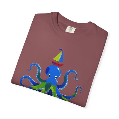 Octopus Emerges From The Ocean T-shirt, 100% Ring-Spun Garment-Dyed Cotton