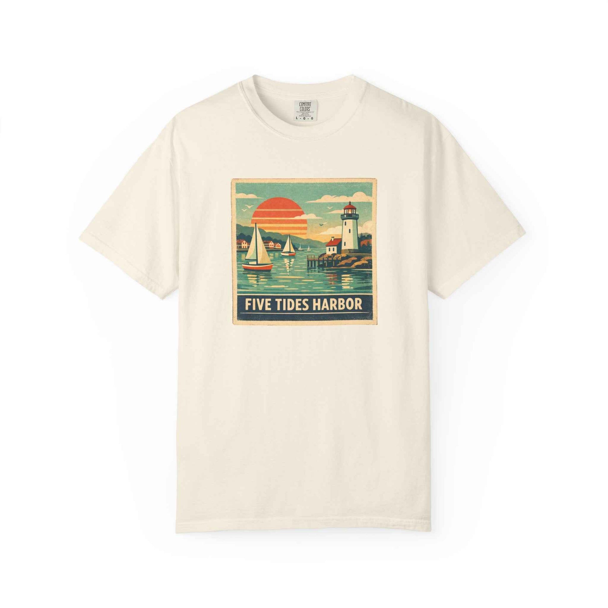 Five Tides Harbor Vintage Sailboat Graphic T-Shirt, Summer Fashion Travel Unisex Tee