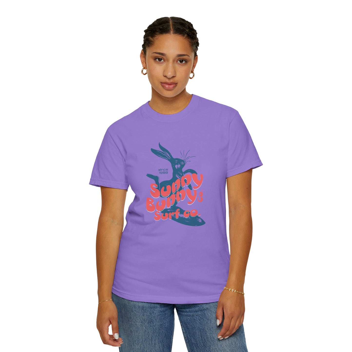 Playful Bunny Surfer Unisex Vintage T-shirt for Surf Lovers, Graphic Tee, Beachwear, Summer Vacay, Unique Gift for Her Or Him