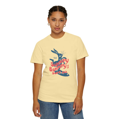 Playful Bunny Surfer Unisex Vintage T-shirt for Surf Lovers, Graphic Tee, Beachwear, Summer Vacay, Unique Gift for Her Or Him