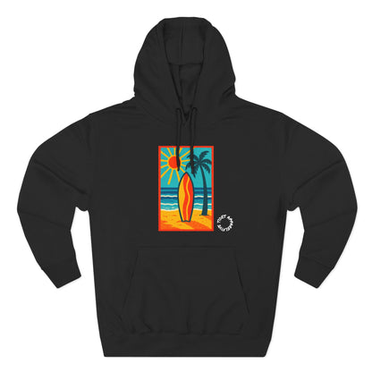 Tropic Surfboard Beach Hoodie — Colorful Coastal Sunset Graphic Pullover