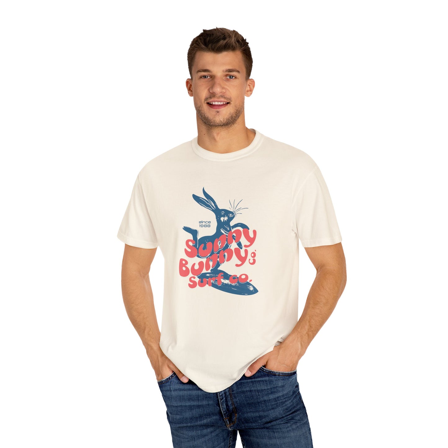 Playful Bunny Surfer Unisex Vintage T-shirt for Surf Lovers, Graphic Tee, Beachwear, Summer Vacay, Unique Gift for Her Or Him