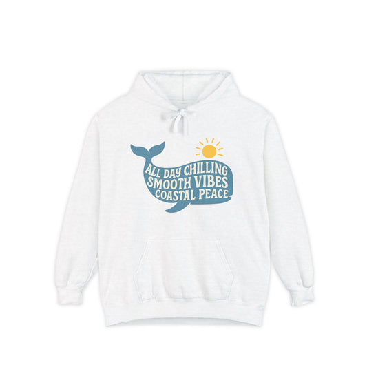 Coastal Vibes Hoodie, Garment-Dyed Fabric, All Day Chilling, Beach Lifestyle Apparel, Gift for Ocean Lovers, Summer Outfits