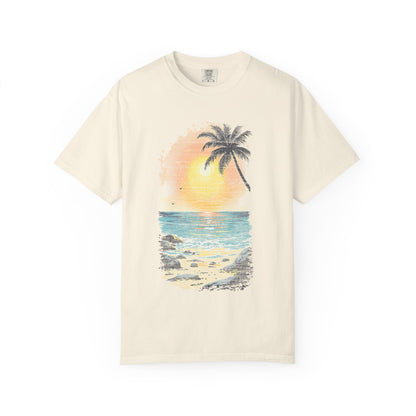 Faded Beach Sunset T-Shirt, 100% Ring-Spun Garment-Dyed Cotton