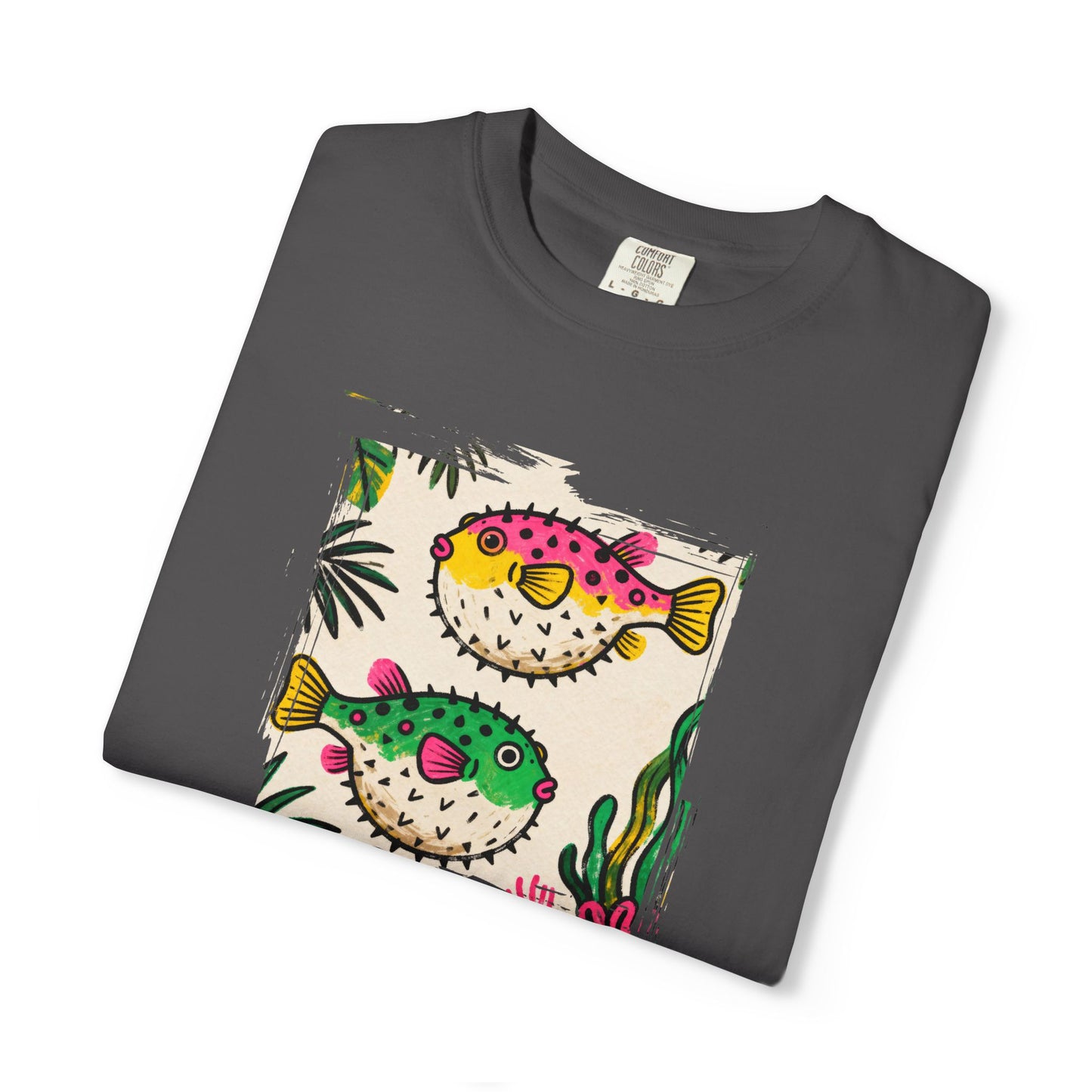 Coastal Calm Pufferfish Graphic T-Shirt, Summer Beach Fashion Cotton Tee