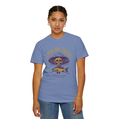 Catch the Thrill T-Shirt, Mens Fishing Tee, Skull Design Shirt, Outdoor Adventure Apparel, Gift for Anglers
