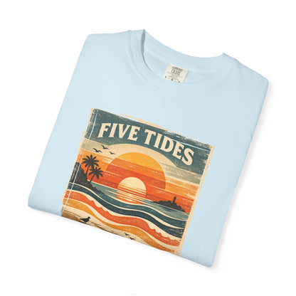 Five Tides Sunset Beach T-Shirt - Vintage Tidal Surf Graphic Tee