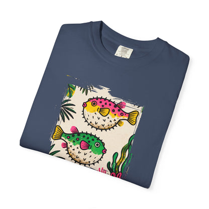 Coastal Calm Pufferfish Graphic T-Shirt, Summer Beach Fashion Cotton Tee