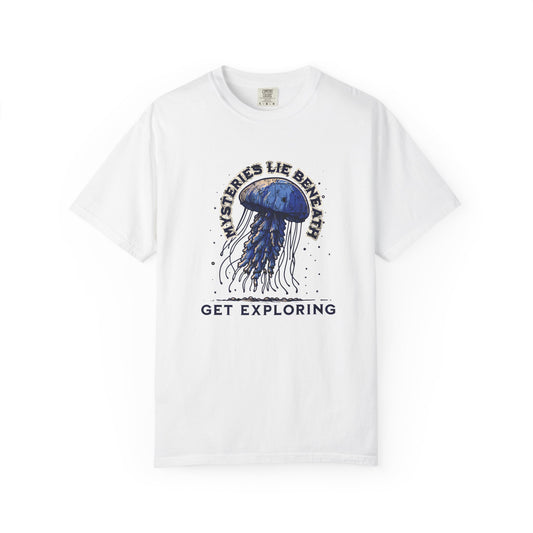 Mystical Jellyfish Exploration Tee | Unisex Garment-Dyed T-shirt for Adventurers, Beach Lovers, Gifts, Casual Wear, Summer Vibes