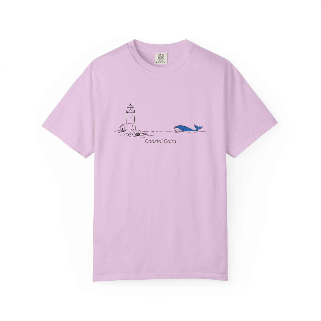 Lighthouse &amp; Whale T-Shirt — Coastal Nautical Tee ("Coastal Soul") Cotton Summer Tee