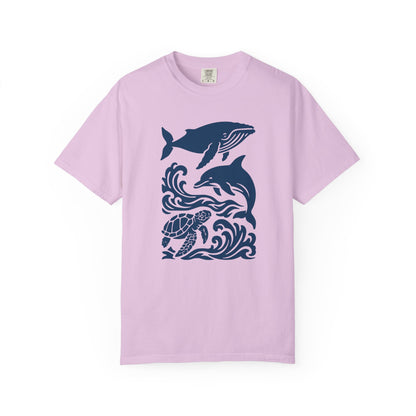 Ocean Life Garment-Dyed T-Shirt - Perfect for Beach Lovers, Marine Wildlife Enthusiasts, Summer Outings, Gifts for Nature Lovers