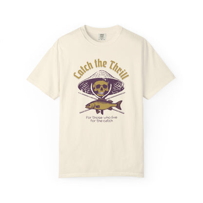 Catch the Thrill T-Shirt, Mens Fishing Tee, Skull Design Shirt, Outdoor Adventure Apparel, Gift for Anglers
