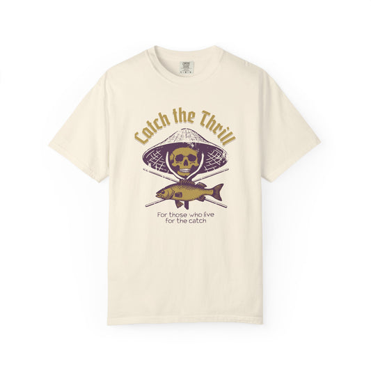 Catch the Thrill T-Shirt, Mens Fishing Tee, Skull Design Shirt, Outdoor Adventure Apparel, Gift for Anglers