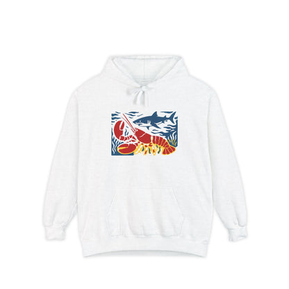 Ocean Life Garment-Dyed Hoodie, Beachwear, Casual Style, Gift for Nature Lovers, Eco-Friendly Apparel, Fishing Enthusiast Sweatshirt