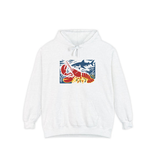 Ocean Life Garment-Dyed Hoodie, Beachwear, Casual Style, Gift for Nature Lovers, Eco-Friendly Apparel, Fishing Enthusiast Sweatshirt