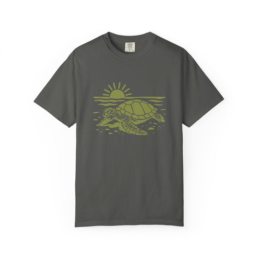 Ocean-Inspired Garment-Dyed T-Shirt, Turtle Design Tee for Nature Lovers, Beach Day Outfits, Eco-Friendly Gift, Summer Vibes