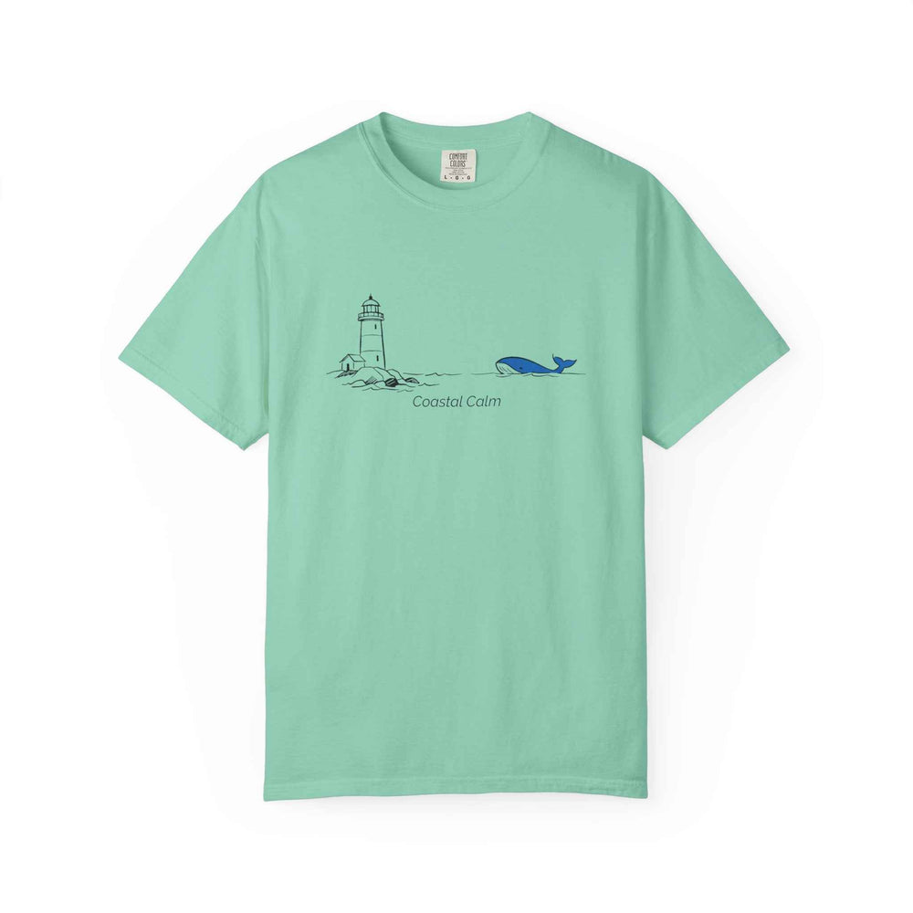 Lighthouse & Whale T-Shirt — Coastal Nautical Tee ("Coastal Soul") Cotton Summer Tee