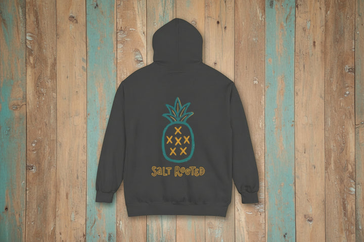 Dark gray hoodie with pineapple graphic and &