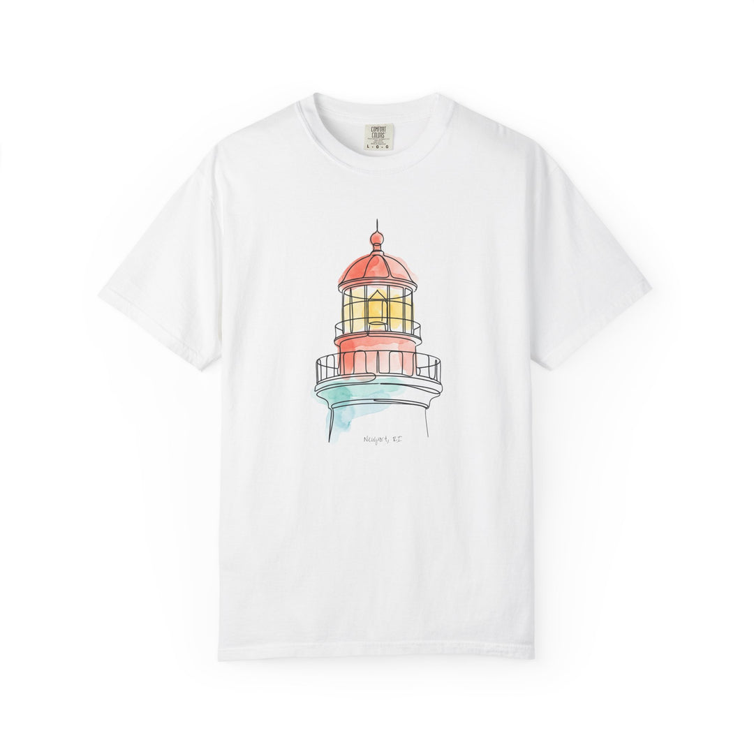 Lighthouse Watercolor Tee | Garment-Dyed Coastal Nautical Graphic