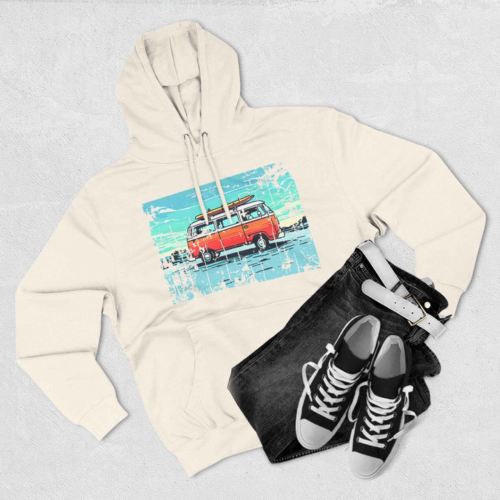 Retro Beach Summer Surf Van, Fleece Lined Hoodie, Unisex Pullover