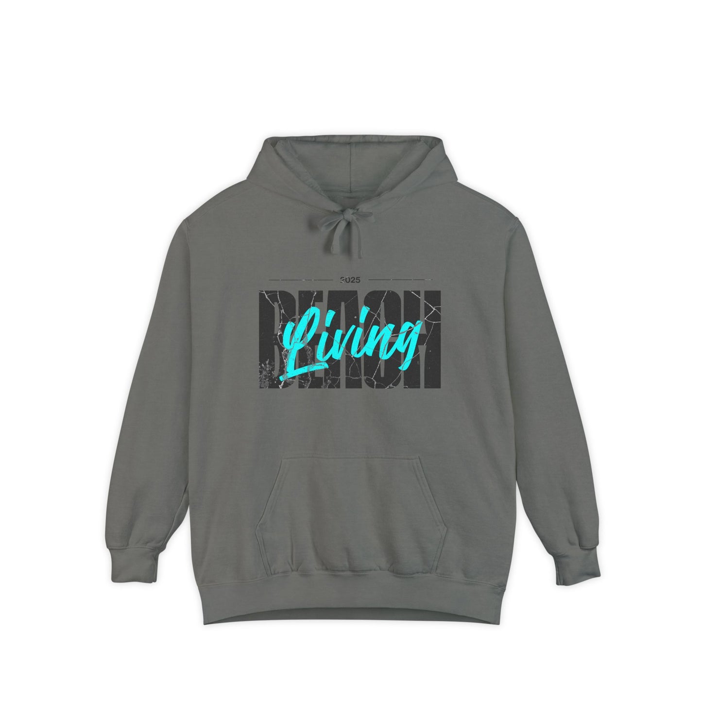 Beach Living Retro Vibes Unisex Garment-Dyed Hoodie, Casual Outdoor Wear, Summer Clothing, Beach Day Essentials, Perfect for Relaxation